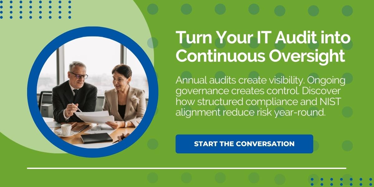 Call to action banner encouraging organizations to turn their IT audit into continuous governance and oversight