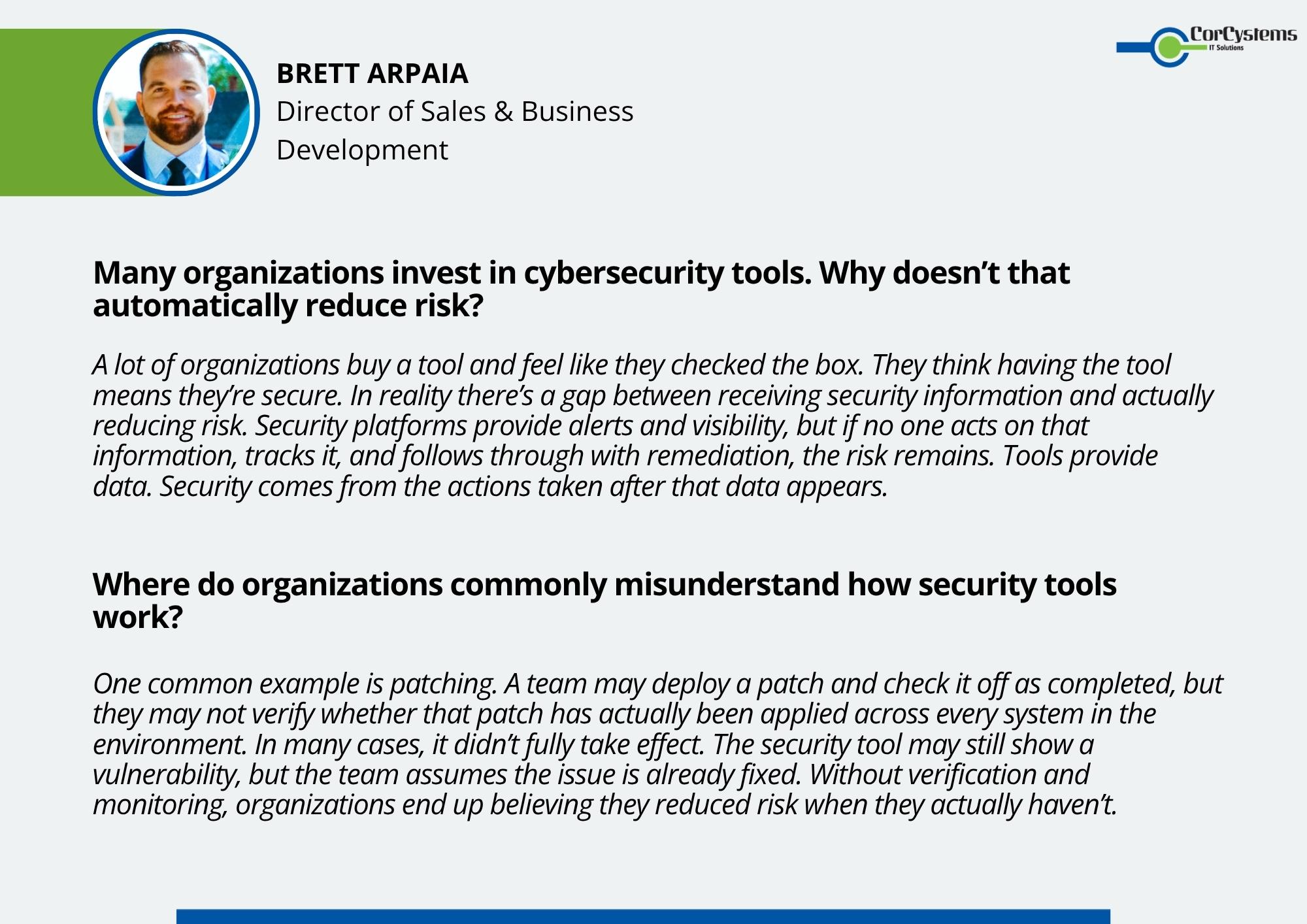 Cybersecurity tools generating alerts and visibility without reducing risk, illustrating the gap between monitoring and actual remediation