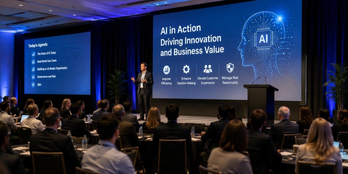 AI conference presentation on innovation, governance, and AI Readiness for business leaders and decision makers.