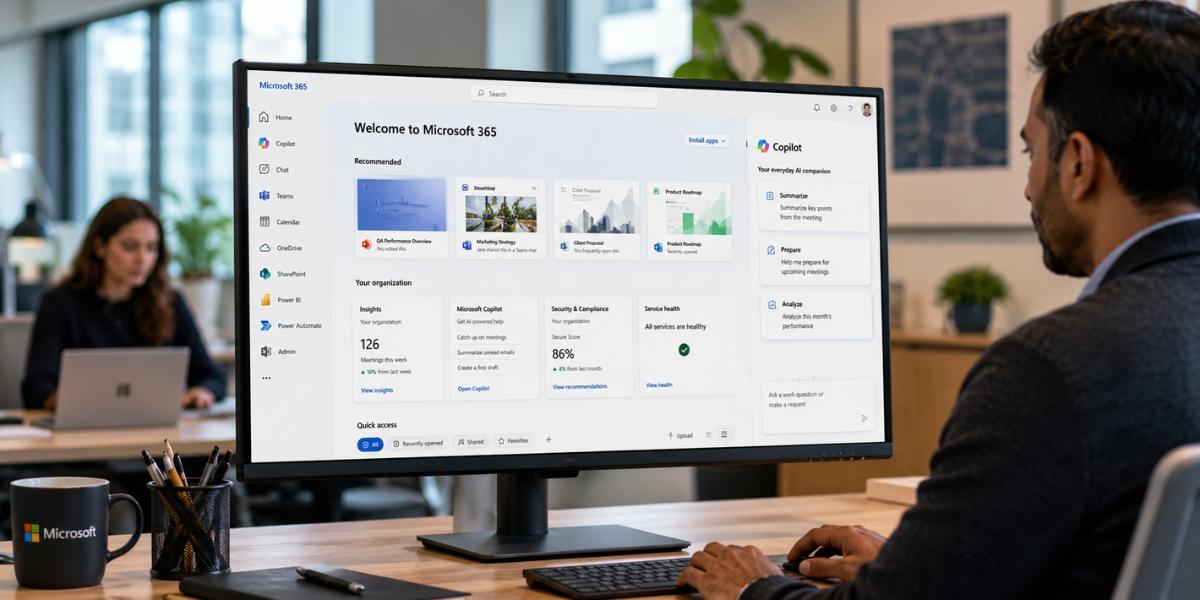 Microsoft 365 workspace supporting secure collaboration, governance, and AI Readiness